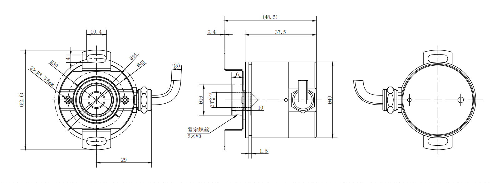 38系列IP68防护和安全防爆盲孔结构0-10V输出机械多圈绝对值编码器M系列量程系列（分辨率12位）