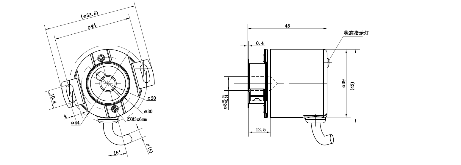 38系列抱箍结构0-10V输出机械多圈绝对值编码器M系列量程系列（分辨率12位）