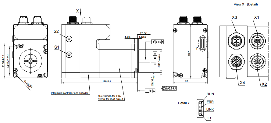 57法兰EtherCAT总线集成驱动控制闭环步进一体机-PD4-E591L42-M-65-1A-CYL