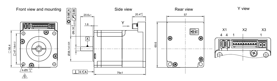 57法兰CANopen总线集成驱动控制闭环步进一体机-PD4-C5918M4204-E-08-CYL