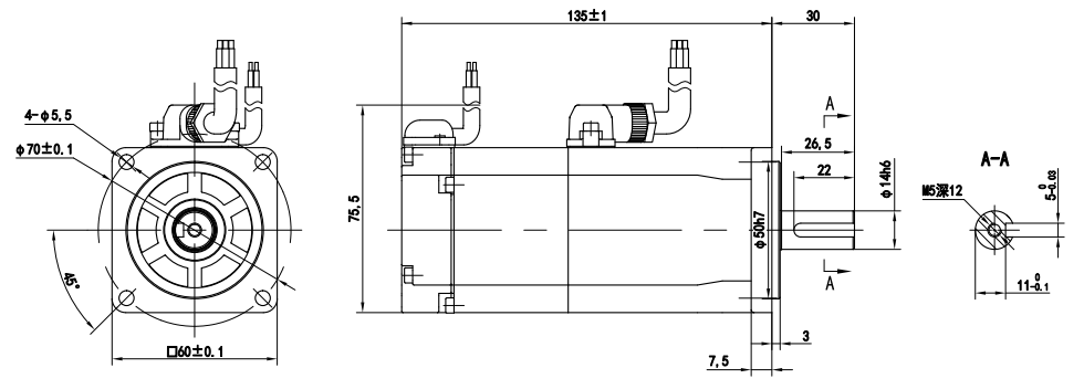 36V低压伺服电机-400W带刹车-EC60TM3630400-EB