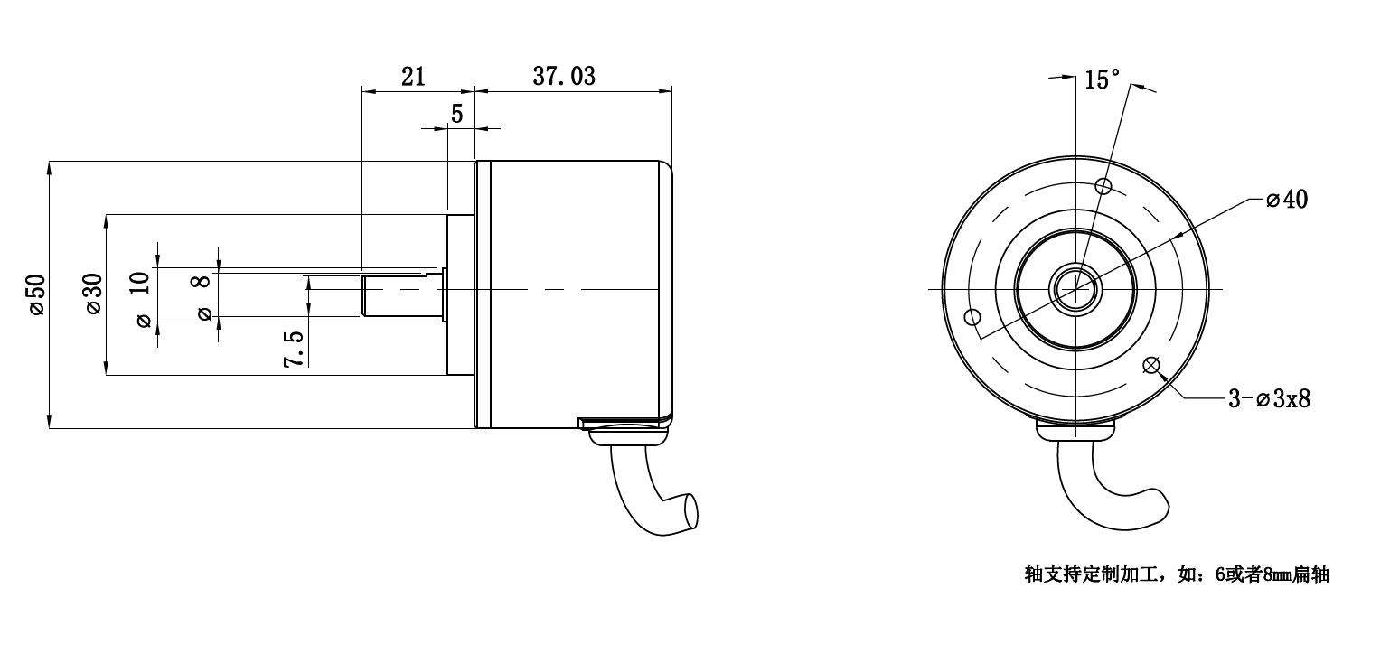 50系列SSI通信高精度17位多圈绝对值编码器大量程系列（侧出线）