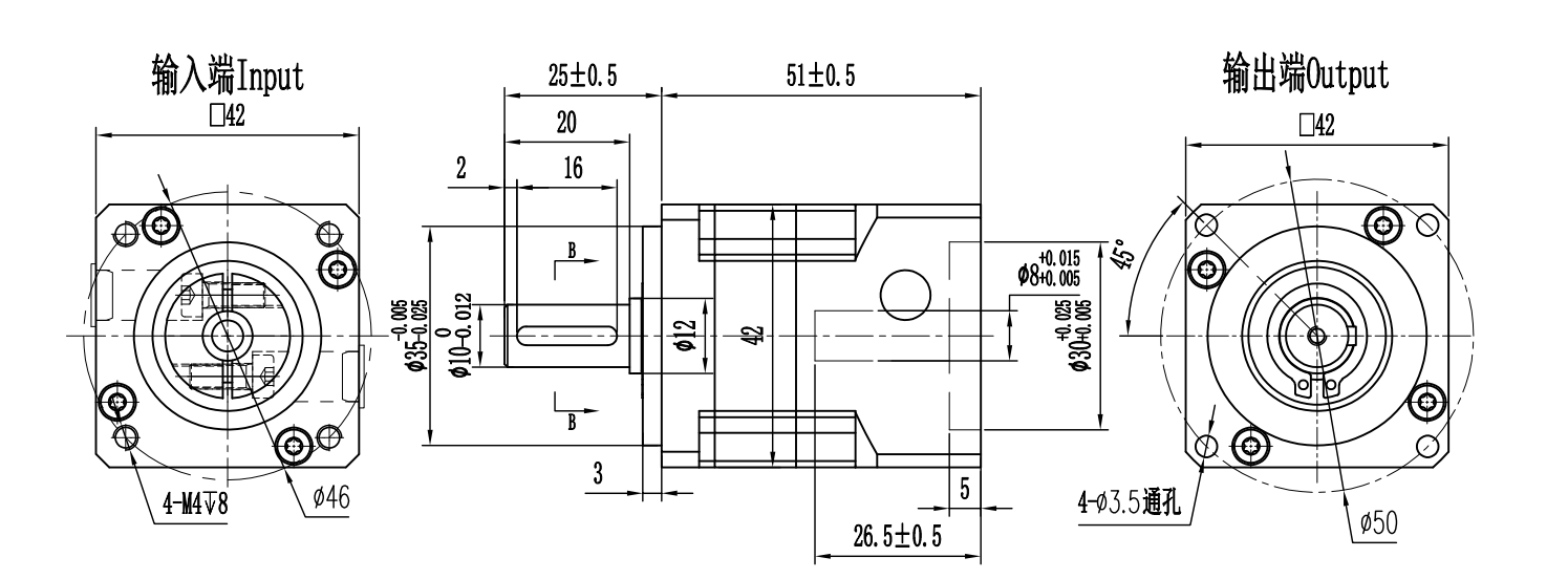 PLS42系列精密电机齿轮箱-适配常规40伺服电机-减速比5