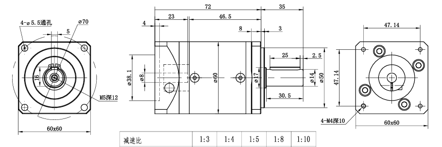 PLF60系列1级直连减速箱-速比5