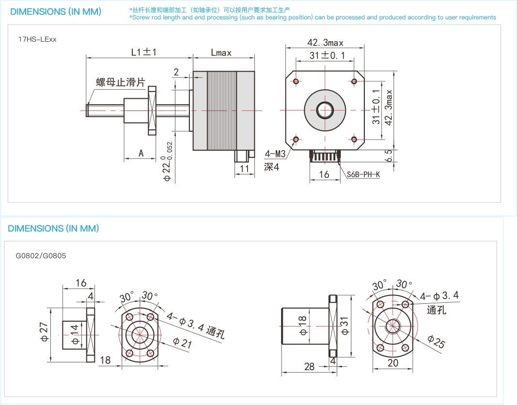42法兰滚珠丝杆直线电机Nema17集成BG0805线性步进电机