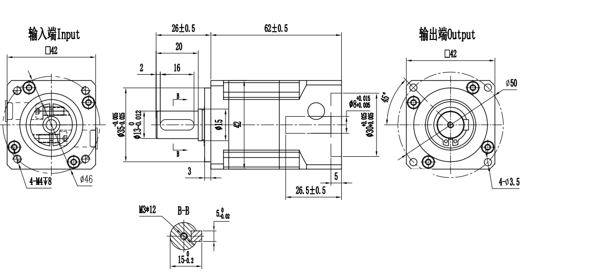 PLS42系列双级伺服电机用减速箱-精密行星减速箱-减速比20（输出轴13）